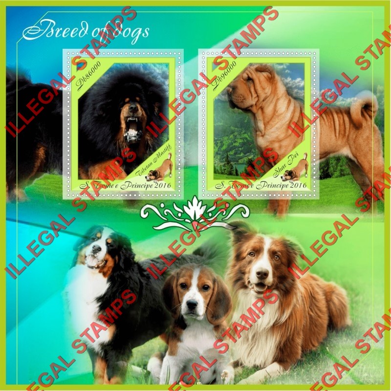 Saint Thomas and Prince Islands 2016 Dogs Illegal Stamp Souvenir Sheet of 2
