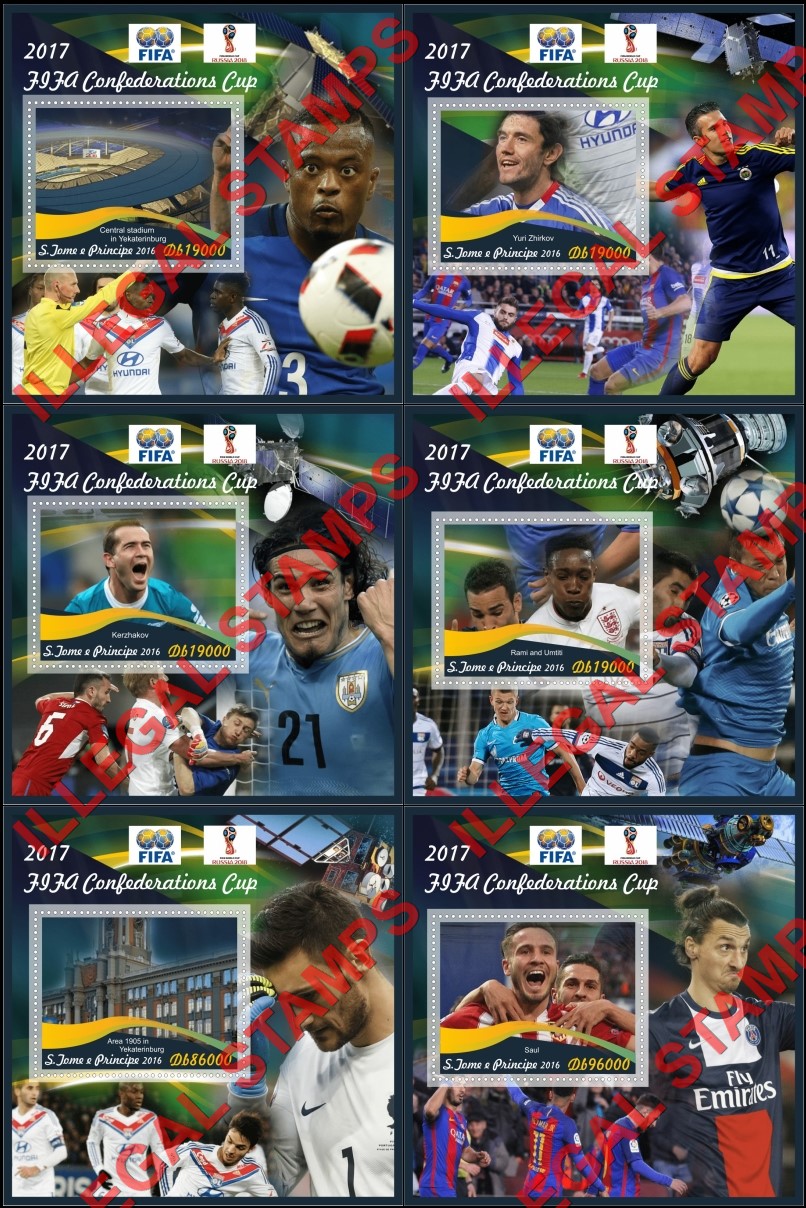 Saint Thomas and Prince Islands 2016 FIFA Confederation Cup Soccer in 2017 Illegal Stamp Souvenir Sheets of 1