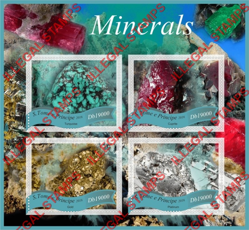 Saint Thomas and Prince Islands 2016 Minerals Illegal Stamp Souvenir Sheet of 4
