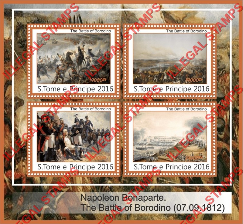 Saint Thomas and Prince Islands 2016 Napoleon Bonaparte The Battle of Borodino Illegal Stamp Souvenir Sheet of 4