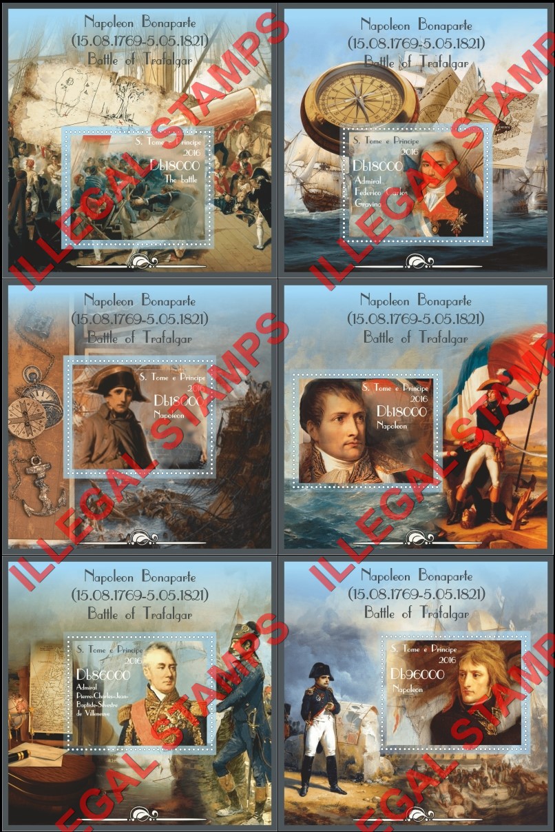 Saint Thomas and Prince Islands 2016 Napoleon Bonaparte The Battle of Trafalgar Illegal Stamp Souvenir Sheets of 1