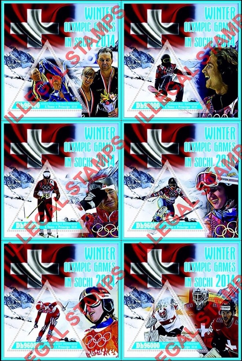 Saint Thomas and Prince Islands 2016 Olympic Games in Sochi in 2014 Illegal Stamp Souvenir Sheets of 1