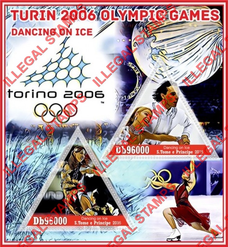 Saint Thomas and Prince Islands 2016 Olympic Games in Turin in 2006 Dancing on Ice Illegal Stamp Souvenir Sheet of 2