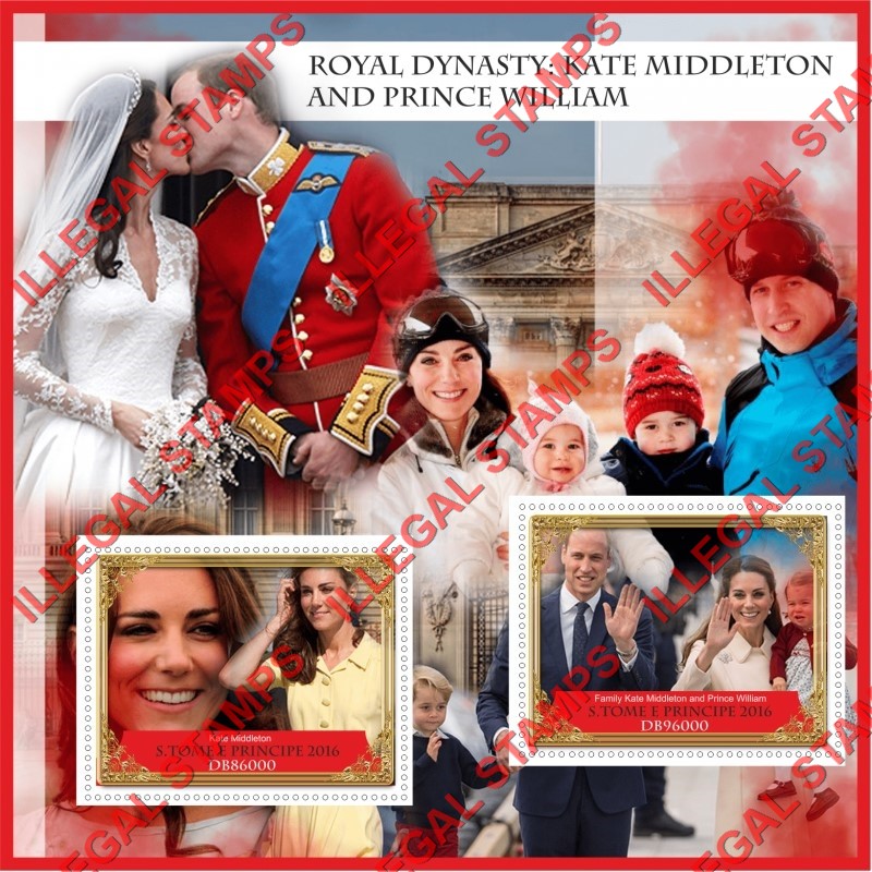 Saint Thomas and Prince Islands 2016 Prince William and Kate Middleton Illegal Stamp Souvenir Sheet of 2