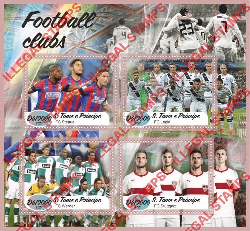 Saint Thomas and Prince Islands 2017 Football Clubs Soccer Illegal Stamp Souvenir Sheet of 4