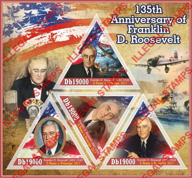 Saint Thomas and Prince Islands 2017 Franklin D. Roosevelt Illegal Stamp Souvenir Sheet of 4