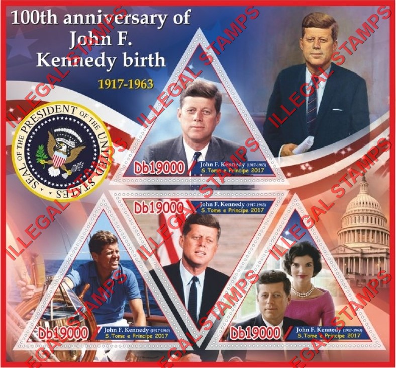 Saint Thomas and Prince Islands 2017 John F. Kennedy Illegal Stamp Souvenir Sheet of 4