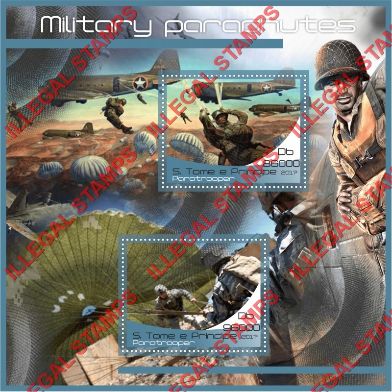Saint Thomas and Prince Islands 2017 Military Parachutes Paratroopers Illegal Stamp Souvenir Sheet of 2