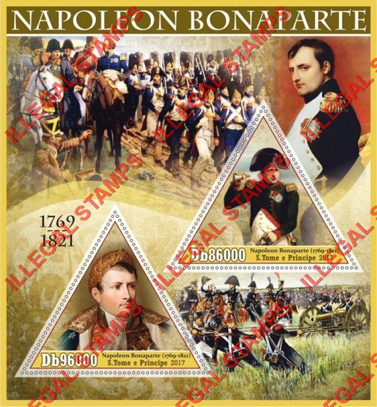 Saint Thomas and Prince Islands 2017 Napoleon Bonaparte (different) Illegal Stamp Souvenir Sheet of 2