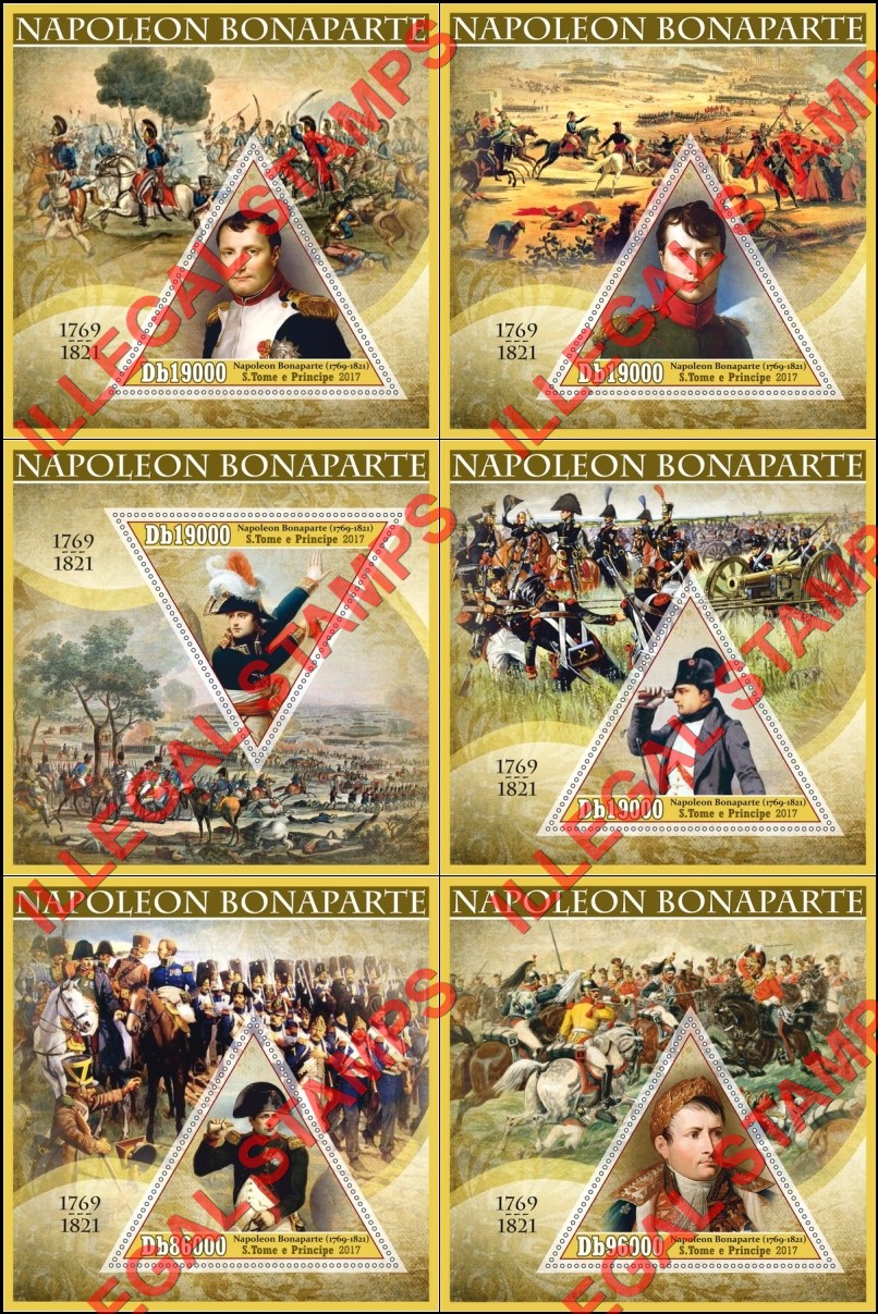 Saint Thomas and Prince Islands 2017 Napoleon Bonaparte (different) Illegal Stamp Souvenir Sheets of 1