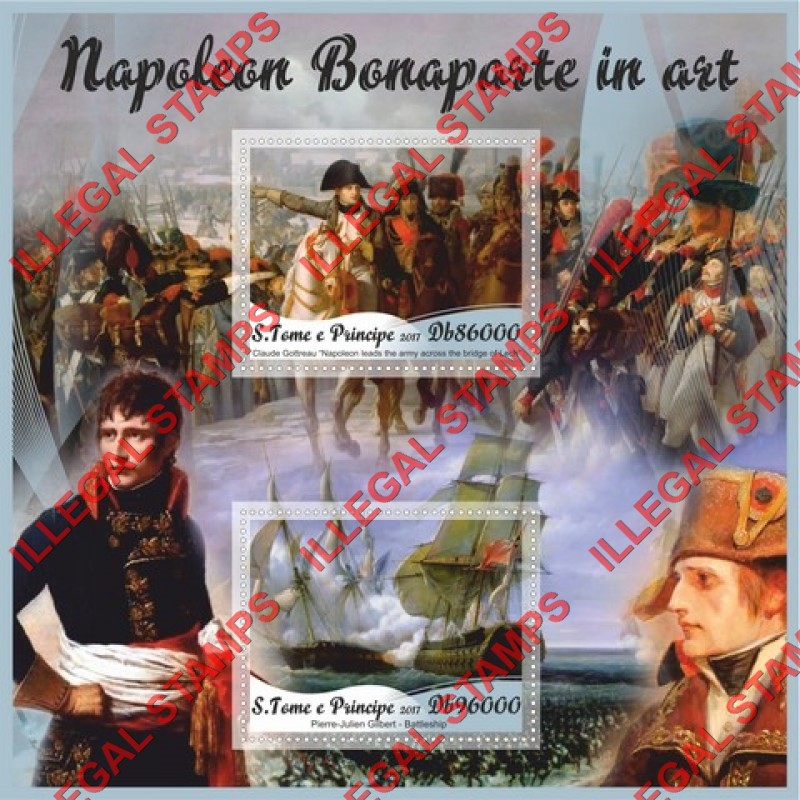 Saint Thomas and Prince Islands 2017 Napoleon Bonaparte in Art Illegal Stamp Souvenir Sheet of 2