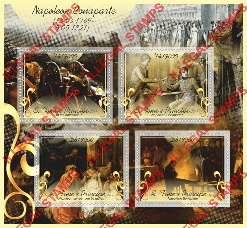 Saint Thomas and Prince Islands 2017 Napoleon Bonaparte Illegal Stamp Souvenir Sheet of 4