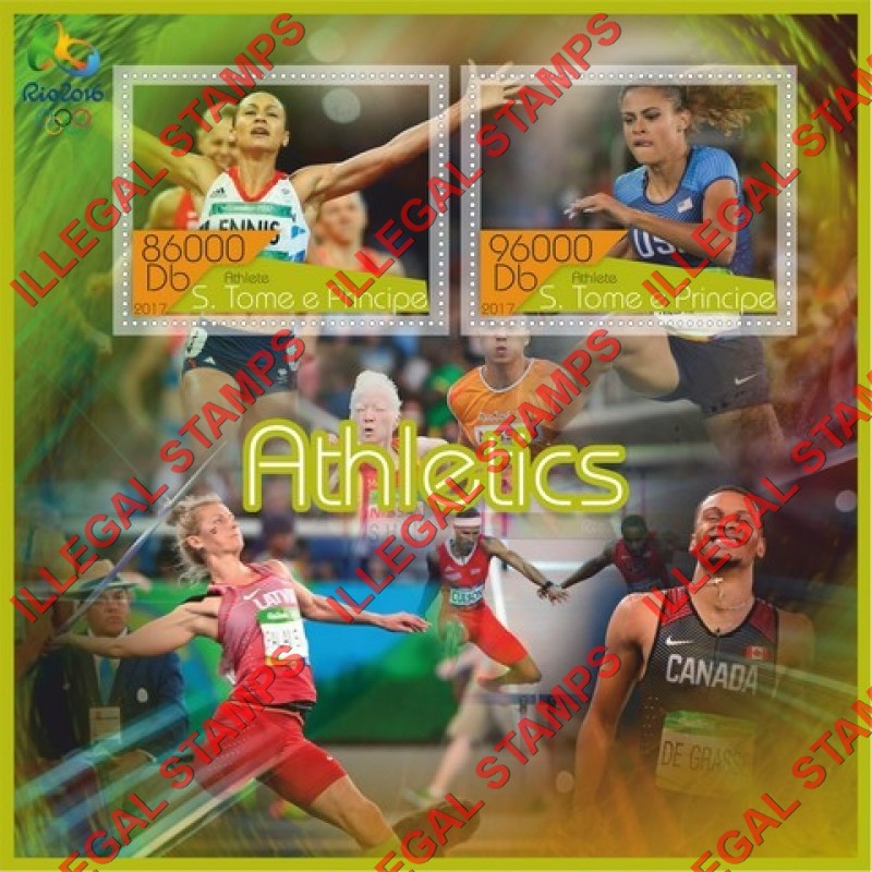 Saint Thomas and Prince Islands 2017 Olympic Games in Rio in 2016 Athletics Illegal Stamp Souvenir Sheet of 2
