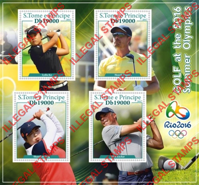 Saint Thomas and Prince Islands 2017 Olympic Games in Rio in 2016 Golf Illegal Stamp Souvenir Sheet of 4