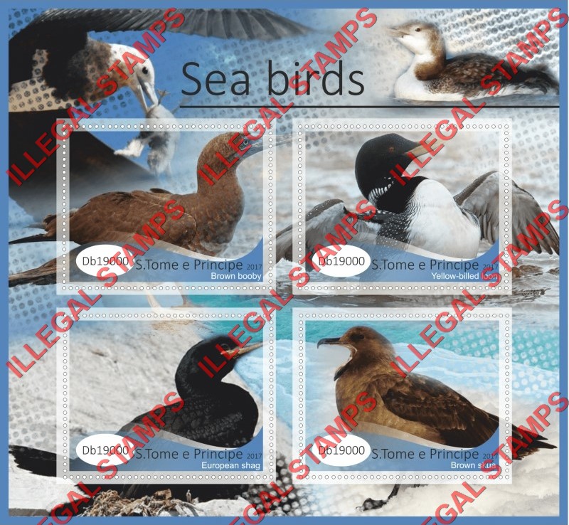 Saint Thomas and Prince Islands 2017 Sea Birds Illegal Stamp Souvenir Sheet of 4