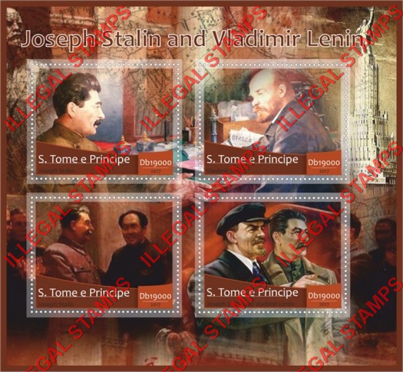 Saint Thomas and Prince Islands 2017 Stalin and Lenin Illegal Stamp Souvenir Sheet of 4