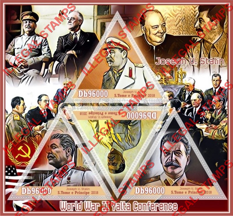 Saint Thomas and Prince Islands 2018 Joseph Stalin (different d) Illegal Stamp Souvenir Sheet of 4