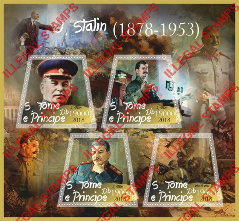 Saint Thomas and Prince Islands 2018 Joseph Stalin Illegal Stamp Souvenir Sheet of 4
