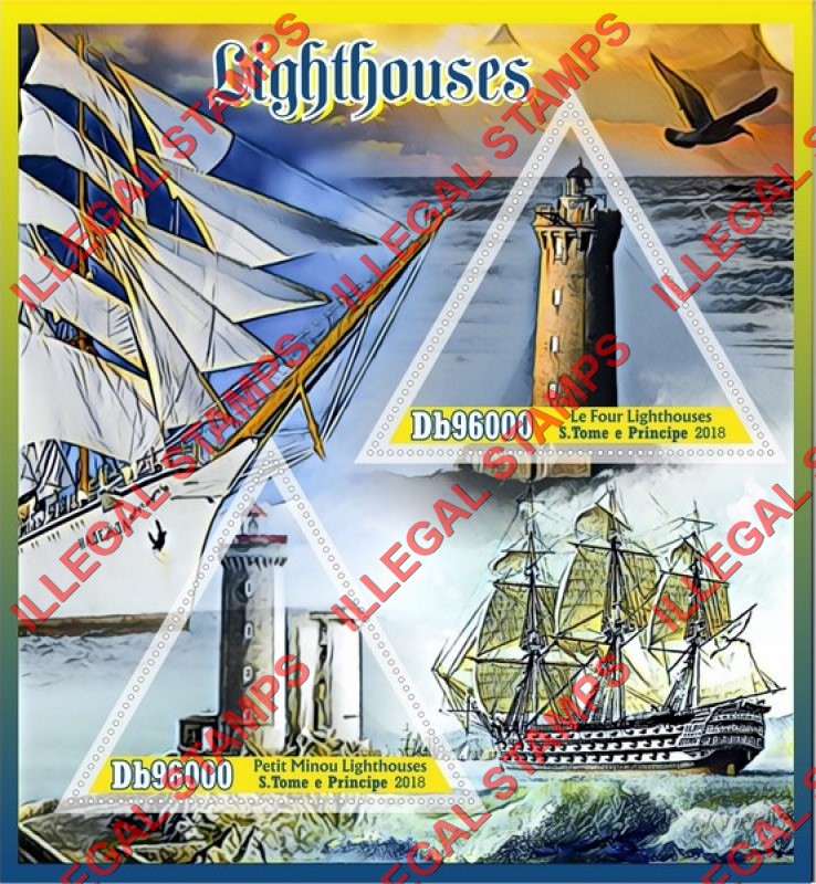 Saint Thomas and Prince Islands 2018 Lighthouses Illegal Stamp Souvenir Sheet of 2