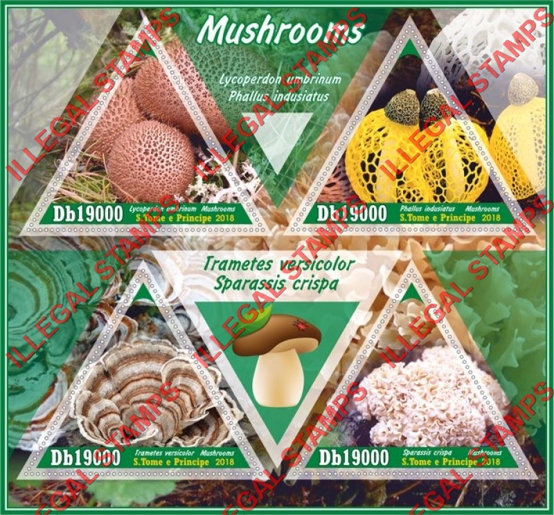 Saint Thomas and Prince Islands 2018 Mushrooms (different) Illegal Stamp Souvenir Sheet of 4