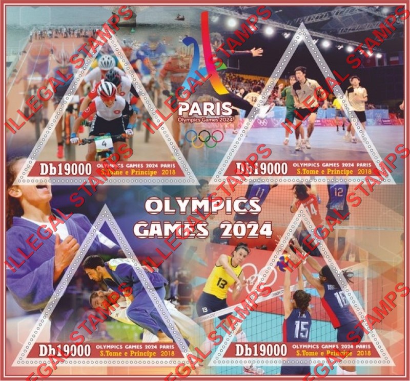 Saint Thomas and Prince Islands 2018 Olympic Games in Paris in 2024 Illegal Stamp Souvenir Sheet of 4