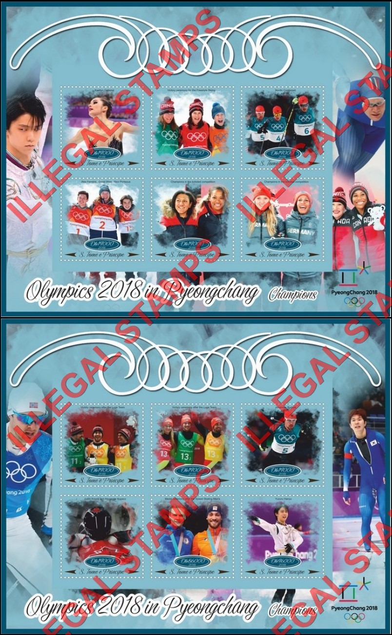 Saint Thomas and Prince Islands 2018 Olympic Games in PyeongChang Champions Illegal Stamp Souvenir Sheets of 6