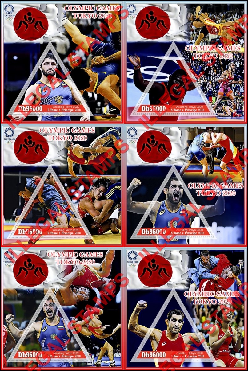 Saint Thomas and Prince Islands 2018 Olympic Games in Tokyo in 2020 Wrestling Illegal Stamp Souvenir Sheets of 1
