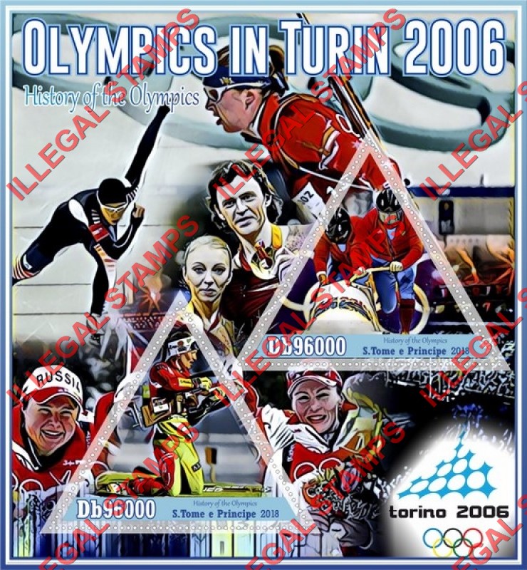 Saint Thomas and Prince Islands 2018 Olympic Games in Turin in 2006 Illegal Stamp Souvenir Sheet of 2