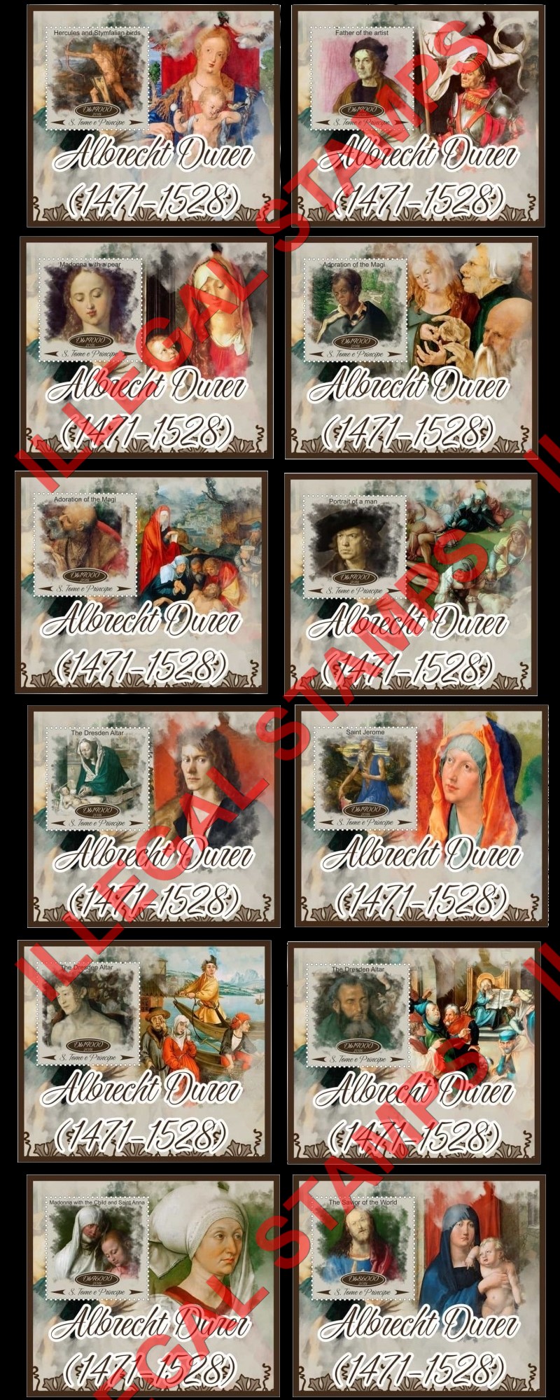 Saint Thomas and Prince Islands 2018 Paintings by Albrecht Durer Illegal Stamp Souvenir Sheets of 1
