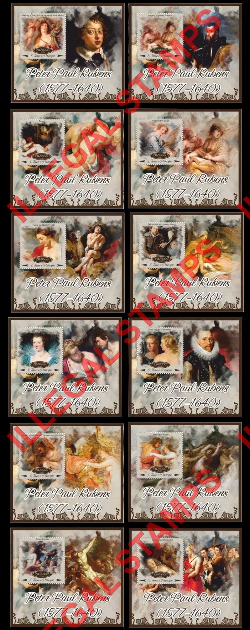 Saint Thomas and Prince Islands 2018 Paintings by Peter Paul Rubens Illegal Stamp Souvenir Sheets of 1