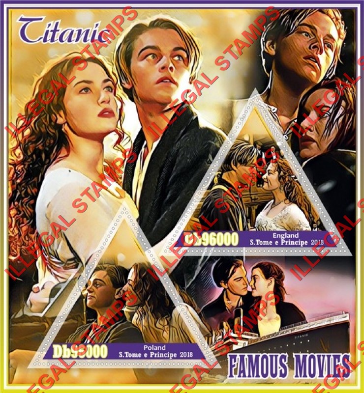 Saint Thomas and Prince Islands 2018 Titanic the Movie Illegal Stamp Souvenir Sheet of 2