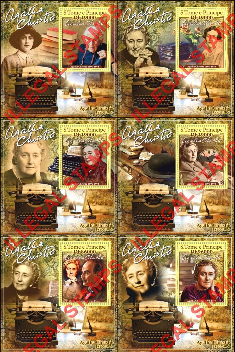 Saint Thomas and Prince Islands 2019 Agatha Christie Writer Illegal Stamp Souvenir Sheets of 1