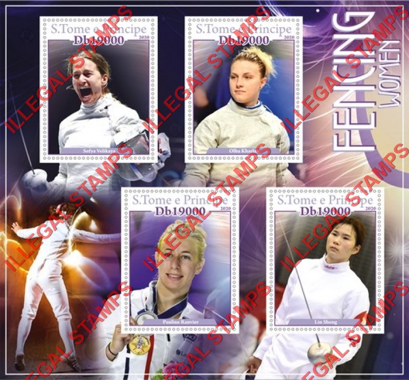 Saint Thomas and Prince Islands 2020 Fencing Women Illegal Stamp Souvenir Sheet of 4