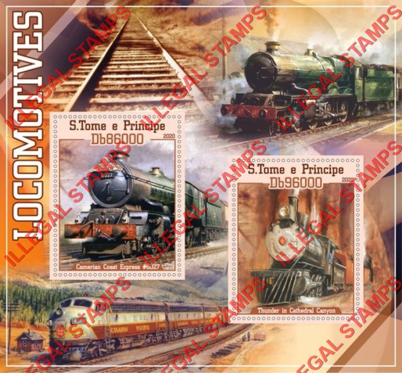 Saint Thomas and Prince Islands 2020 Locomotives Illegal Stamp Souvenir Sheet of 2