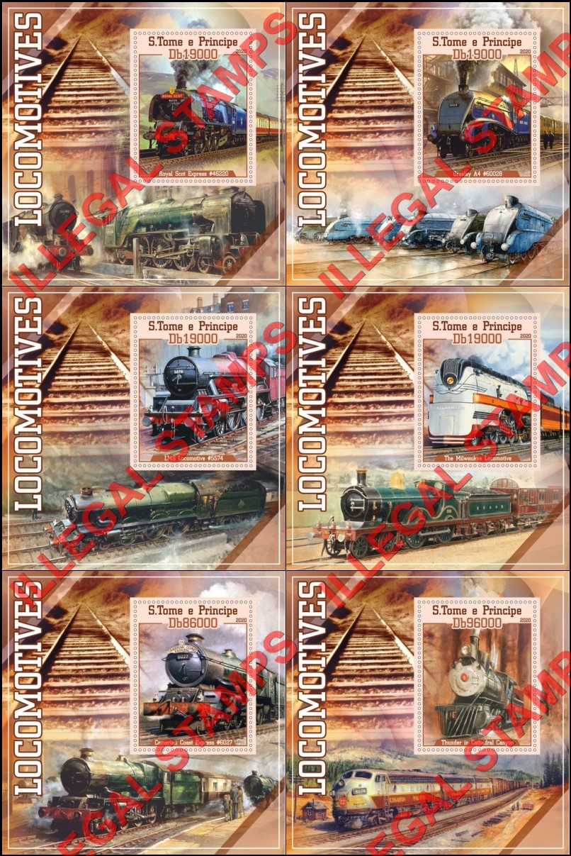 Saint Thomas and Prince Islands 2020 Locomotives Illegal Stamp Souvenir Sheets of 1