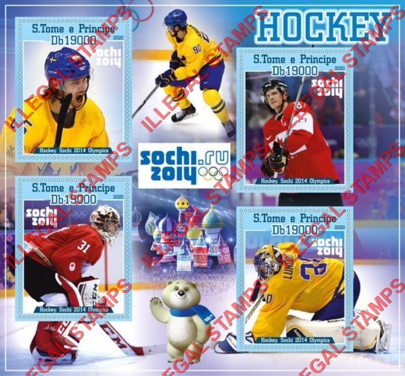 Saint Thomas and Prince Islands 2020 Olympic Games in Sochi in 2014 Hockey Illegal Stamp Souvenir Sheet of 4