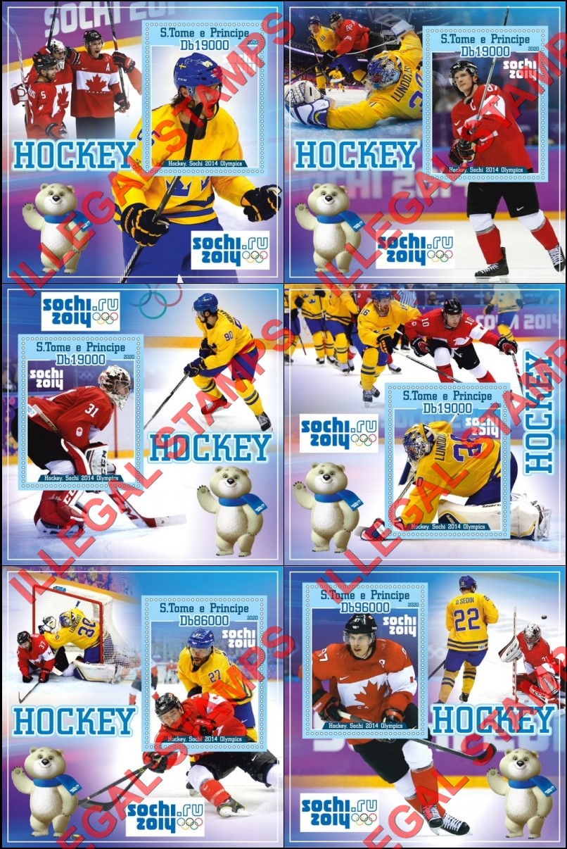 Saint Thomas and Prince Islands 2020 Olympic Games in Sochi in 2014 Hockey Illegal Stamp Souvenir Sheets of 1