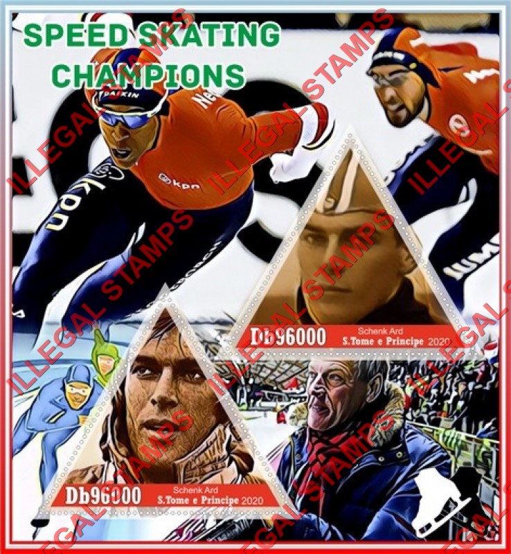 Saint Thomas and Prince Islands 2020 Speed Skating Champions Schenk Ard Illegal Stamp Souvenir Sheet of 2