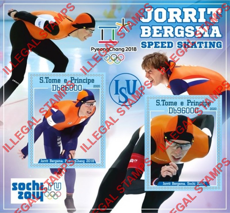 Saint Thomas and Prince Islands 2020 Speed Skating Jorrit Bergsma Illegal Stamp Souvenir Sheet of 2