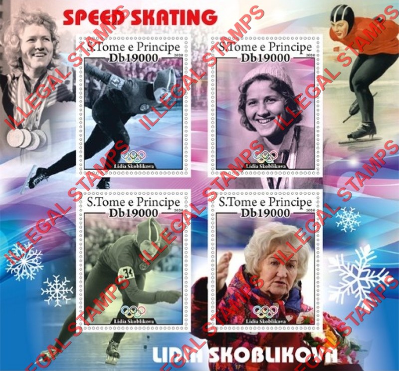 Saint Thomas and Prince Islands 2020 Speed Skating Lidia Skoblikova Illegal Stamp Souvenir Sheet of 4