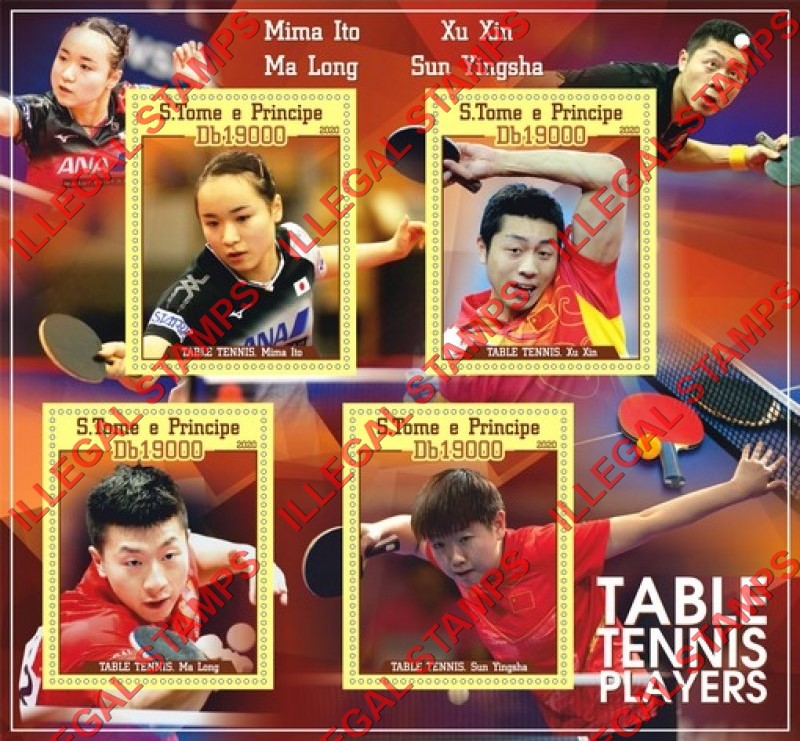 Saint Thomas and Prince Islands 2020 Table Tennis Players Illegal Stamp Souvenir Sheet of 4