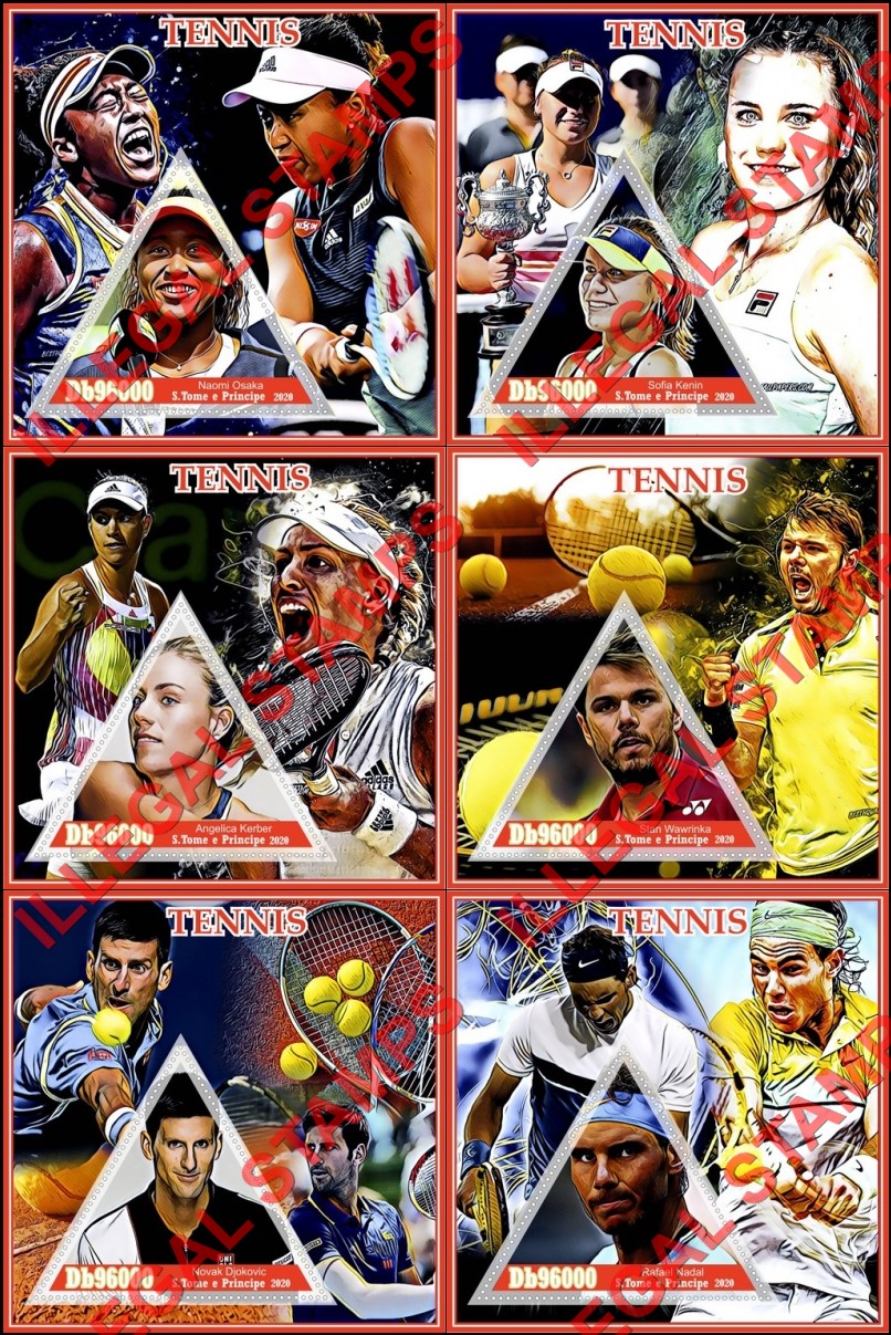 Saint Thomas and Prince Islands 2020 Tennis Players Illegal Stamp Souvenir Sheets of 1