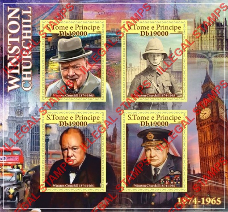 Saint Thomas and Prince Islands 2020 Winston Churchill Illegal Stamp Souvenir Sheet of 4