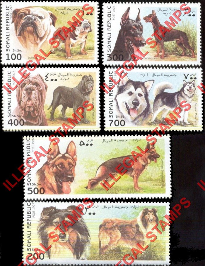 Somalia 1997 Dogs Illegal Stamp Set of 6