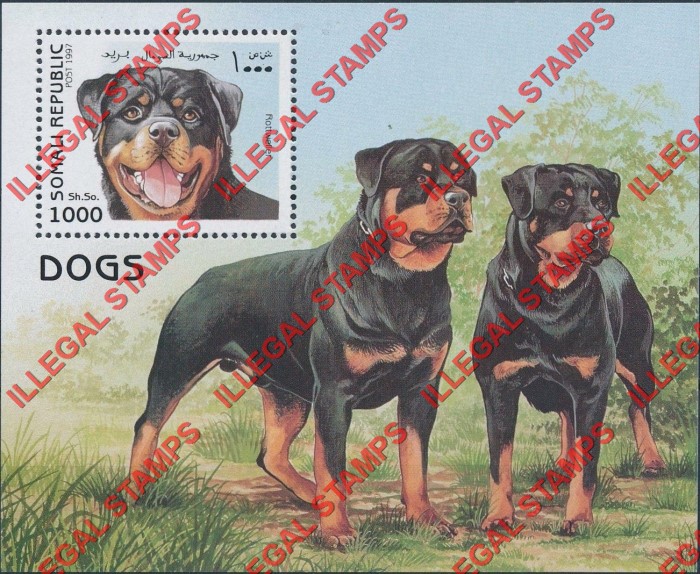 Somalia 1997 Dogs Illegal Stamp Souvenir Sheet of 1