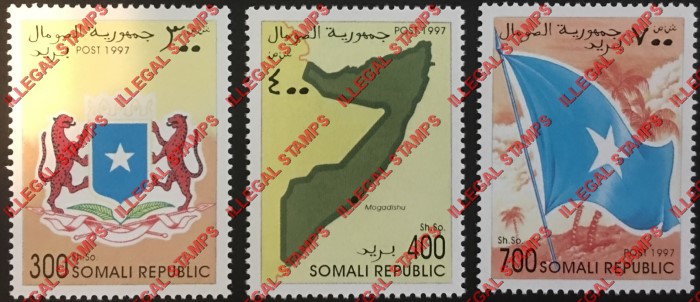 Somalia 1997 Flag, Map and Coat of Arms Illegal Stamp Set of 6