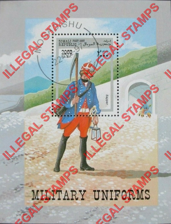Somalia 1997 Military Uniforms Illegal Stamp Souvenir Sheet of 1