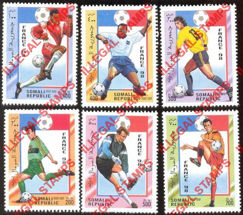 Somalia 1997 Soccer France 1998 Football Cup Illegal Stamp Set of 6