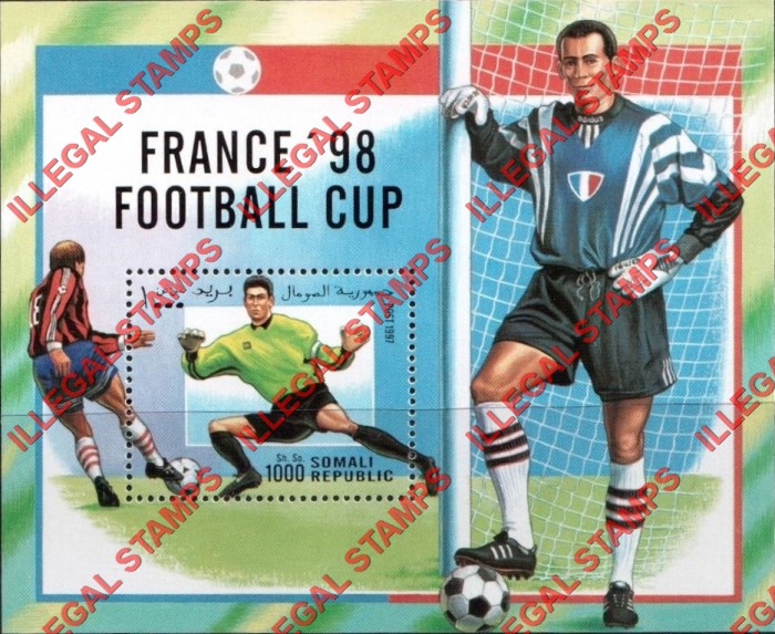 Somalia 1997 Soccer France 1998 Football Cup Illegal Stamp Souvenir Sheet of 1