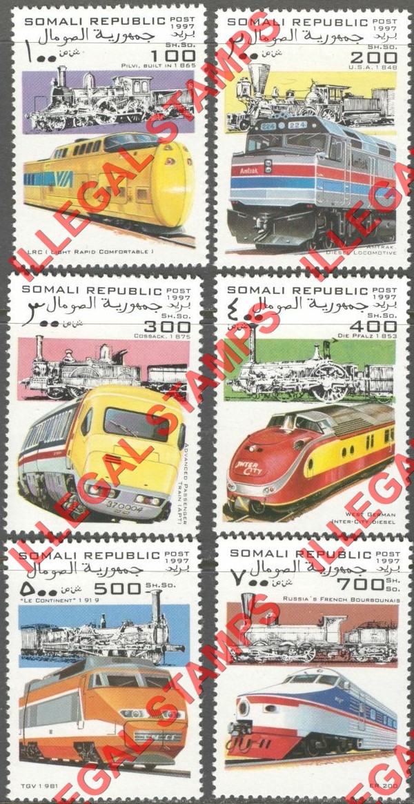 Somalia 1997 Trains Illegal Stamp Set of 6